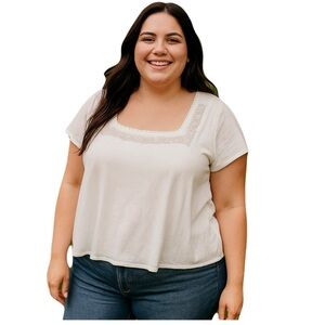 TORRID Crepe White floral Embroidered Top Ivory Sz 1X Plus Cottagecore Boho